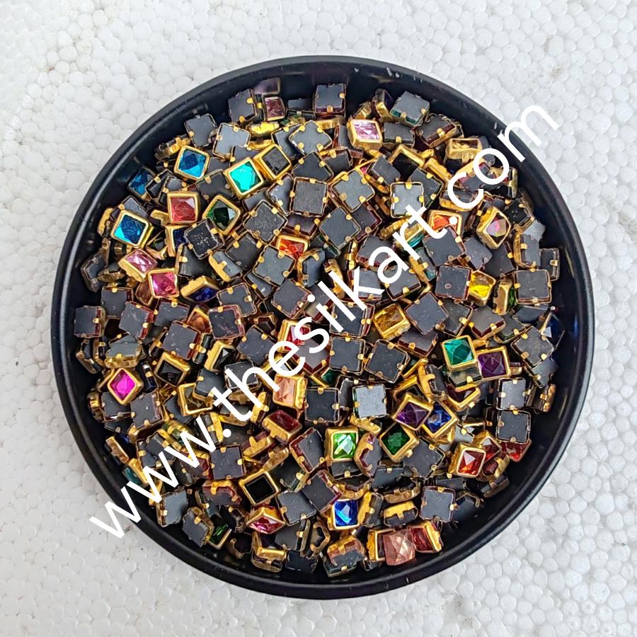 multicolour kundans-4*4 square shape