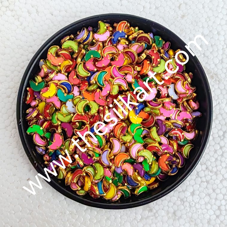 Multicolour Matt Kundans-moon shape