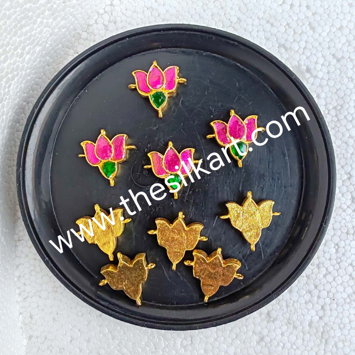 3 petal pink lotus jadav kundan with 4 connectors