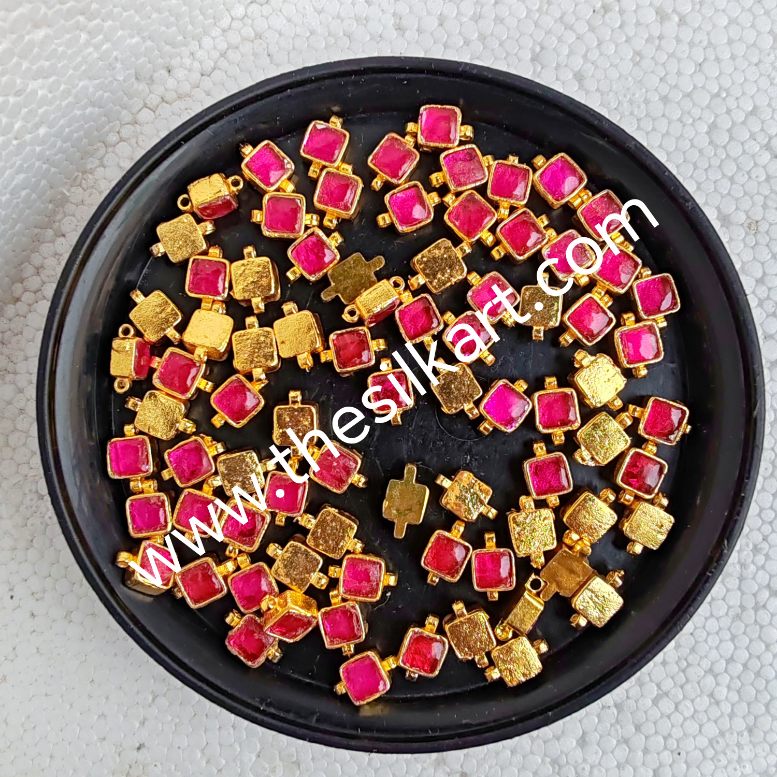 pink square jadav pendent with 2 connectors